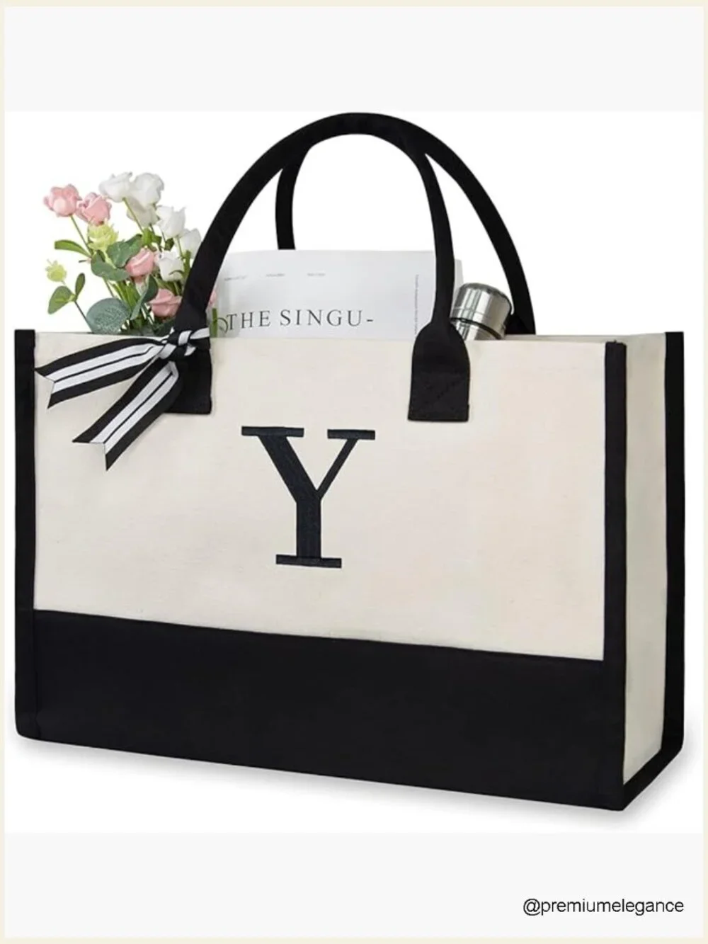 Personalized Initial Canvas Tote Beach Bag Monogrammed Gift